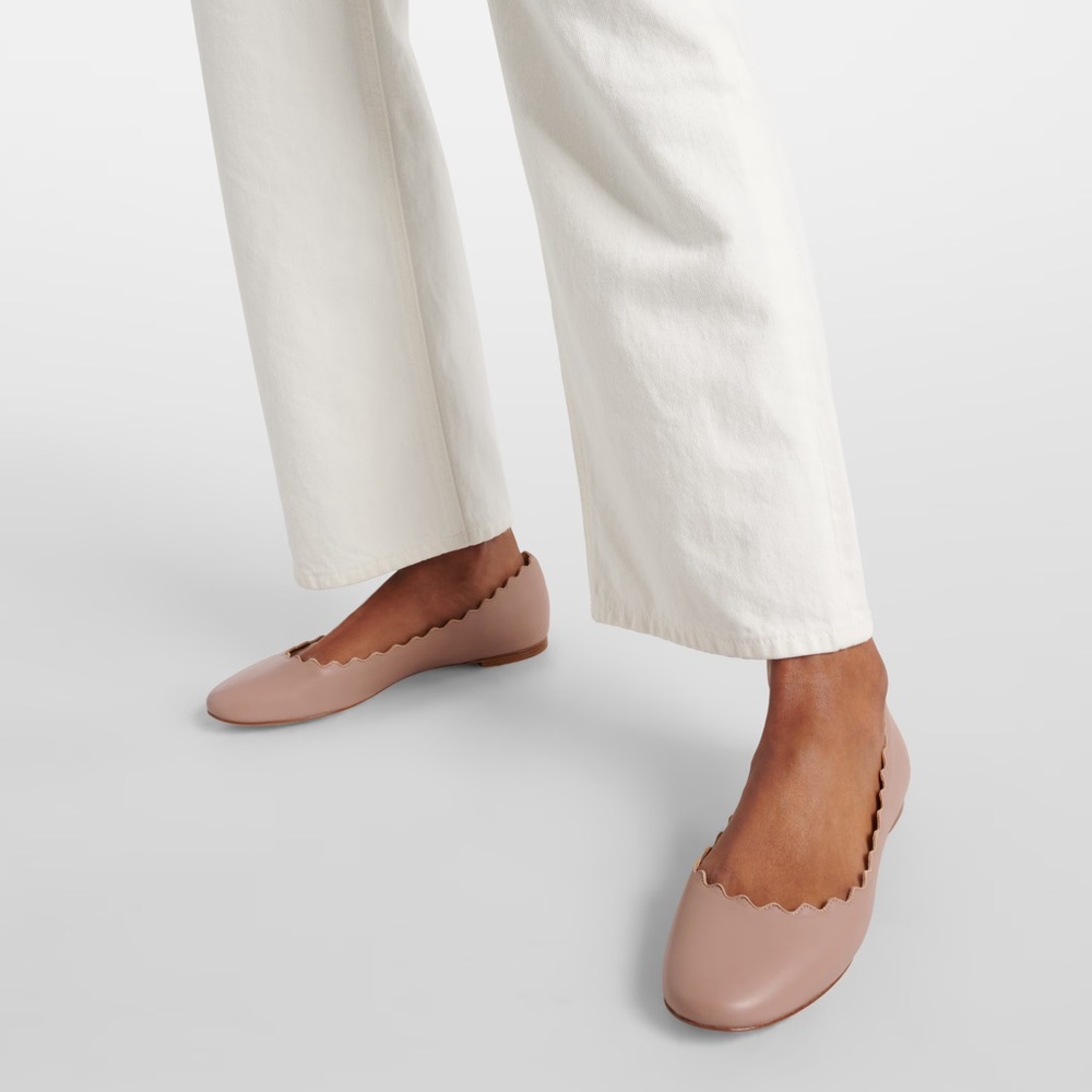 Chloe Lauren Ballerina Leather Scalloped Ballet Flats in Beige Size 38 - Picture 15 of 16